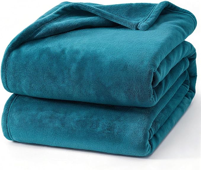 Hansleep Throw XL Teal Fleece Blanket, Soft Flannel Bed Blanket | Fuzzy Cozy Blanket 50x70 Inches, Multi-use for Bed, Sofa, Couch, Travel, Camping, All Season Warm Lightweight Cover