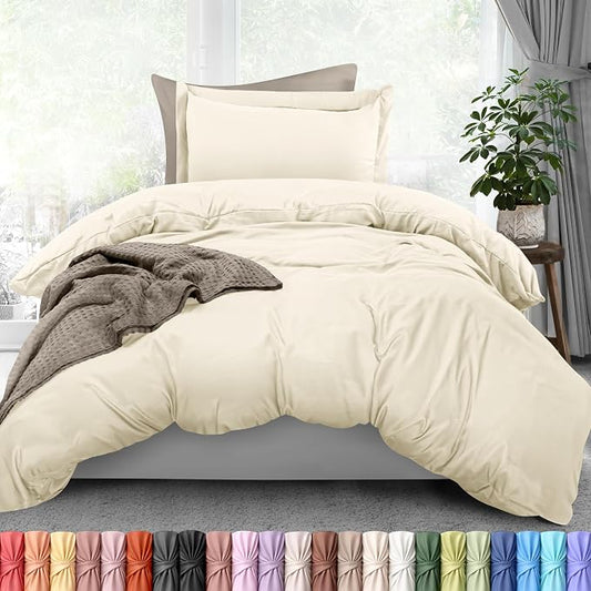 Duvet Cover Twin/Twin XL, 3 PC Cotton Like Polyester, Zipper Closure, Ivory | Extra Soft and Breathable, Wrinkle & Fade Resistant, Includes Duvet Cover and 1 Pillow Sham, Comforter Not Included, OekoTex