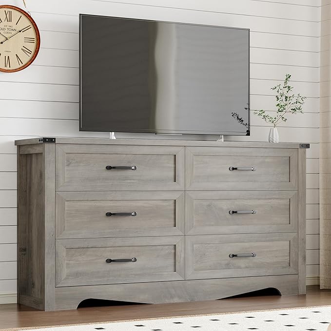 BORNOON 6-Drawer Dresser for Bedroom, Modern Wooden Chest of Drawers with Metal Handles, Anti-Tipping Design, Sturdy and Stable Storage Organizer for Living Room, Entryway, Home Office