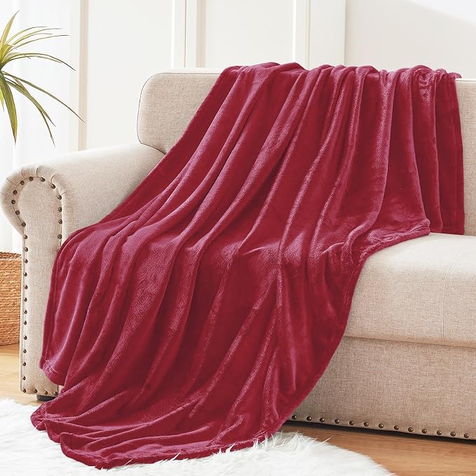 Exclusivo Mezcla Soft Fleece Throw Blanket for Couch, Deep Red | 50x60 Inches, Double-Sided Brushed Flannel, Lightweight Plush Cozy Blanket for Home Decor, All Season, Machine Washable