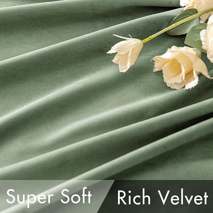 MIULEE Sage Green Velvet Curtains 52x84 inches Luxury Blackout Curtains | Thermal Insulated, Super Soft Window Drapes for Bedroom Living Room, Rod Pocket & Back Tab