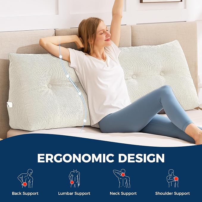 Headboard Pillow King, Wedge Pillow Headboard, Beige | Triangle Backrest for Headboard, Bed Pillow for Sitting Up Reading Working, Removable Cover, for Bed Dorm Sofa