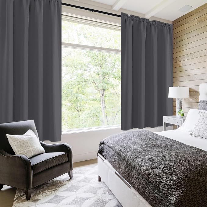 DWCN Blackout Curtains for Bedroom 42 x 45 Inch Long Dark Grey 2 Panels | Room Darkening, Thermal Insulated, Light Blocking, Rod Pocket Drapes, Noise Reducing Window Treatments