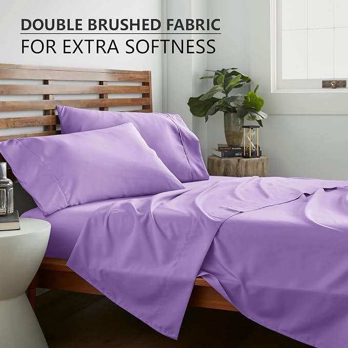 American Home Collection Queen Sheet Set - Ultra-Soft Microfiber 15-Inch Deep Pocket - Wrinkle Free and Fade Resistant (Lavender)