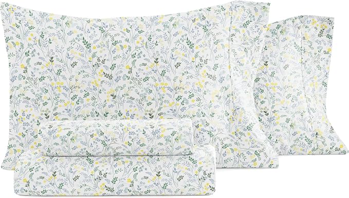 Linen Market Patterned Microfiber Queen Sheet Set 4 Piece – Oeko-TEX Certified Ultra Soft & Wrinkle-Free - 16" Deep Pocket Sheets - Easy Care Queen Size - Wildflower Light Blue