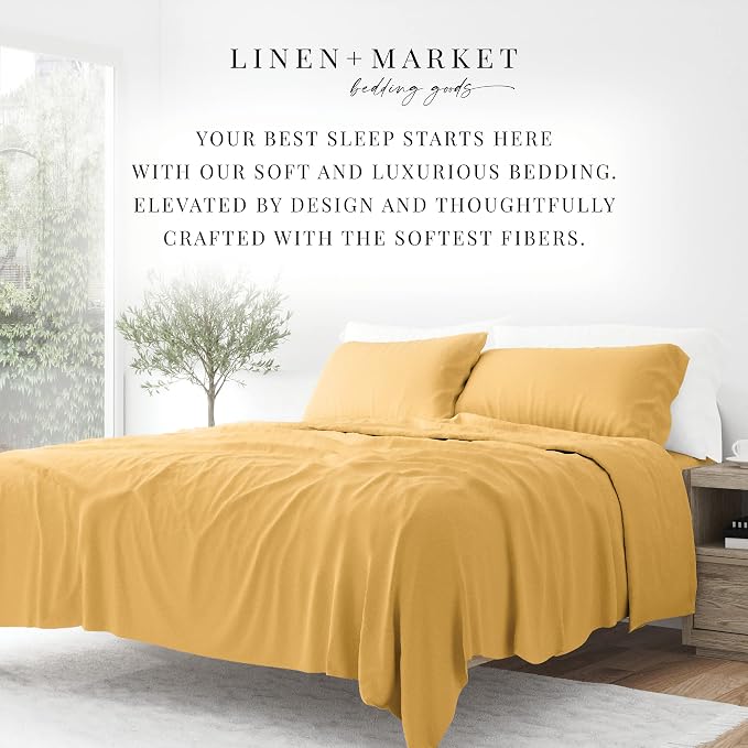 Linen Market Brushed Microfiber King Sheet Set 4 Piece – Oeko-TEX Certified Ultra Soft & Wrinkle-Free - 16" Deep Pocket Sheets - Easy Care King Size - Gold