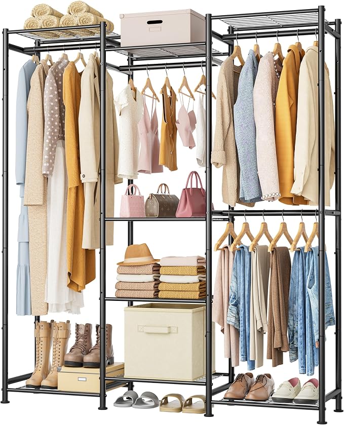 HOMIDEC Wardrobe Closet, 4 Hanging Spaces Portable Clothes Rack | Free Standing Closet Organizer and Storage System with Hanging Rods,Clothing Rack Suitable for Cloakroom,Bedroom,etc.Black