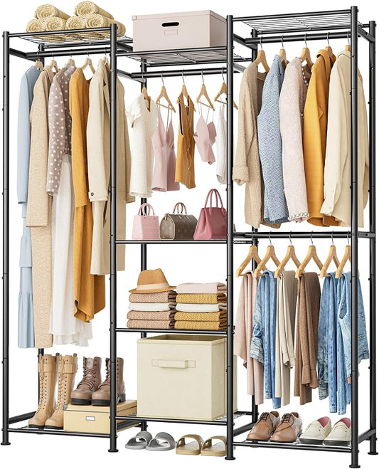 HOMIDEC Wardrobe Closet, 4 Hanging Spaces Portable Clothes Rack | Free Standing Closet Organizer and Storage System with Hanging Rods,Clothing Rack Suitable for Cloakroom,Bedroom,etc.Black