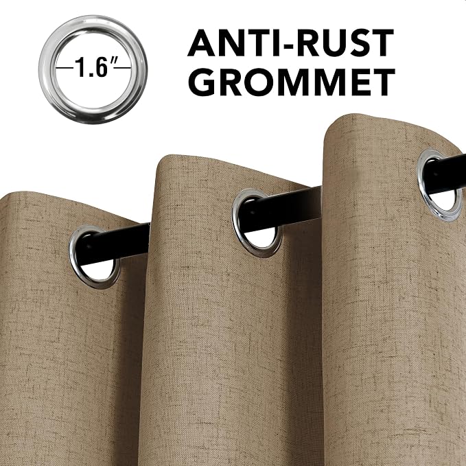 H.VERSAILTEX Linen Curtains 100% Blackout Curtains for Bedroom 84 inch Long Full Light Blocking Nature Linen Blended Window Curtains for Living Room Nickel Grommet (2 Panels, Heathered Macchiato)