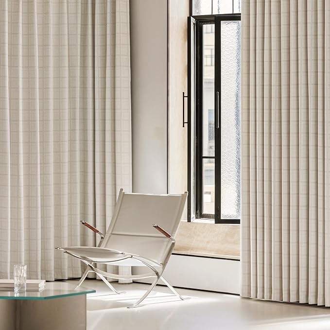 Beauoop Beige Plaid Jacquard Blackout Curtains for Bedroom 52x96 2 Panels | Gingham Checkered Room Darkening Drapes for Living Room 96 Inch Long Thermal Insulated Soundproof Window treatment Grommet