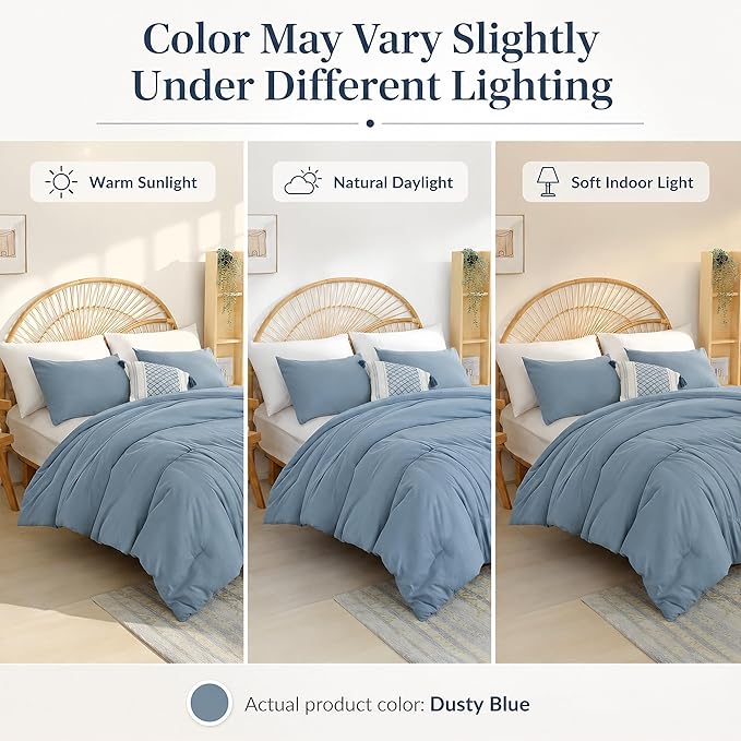 weigelia Dusty Blue Comforter Set Queen, All Season Lightweight Bedding Set | Soft Microfiber Queen Comforter Set, Machine Washable, Solid Color Bed Set (1 Comforter, 2 Pillowcase)