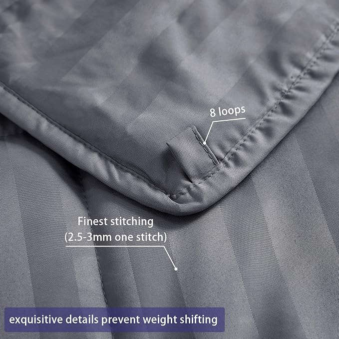 yescool Weighted Blanket for Adults (10 lbs, 48" x 72", Satin Grey Stripes) Heavy Blanket for Sleeping Perfect for 90-110 lbs, Twin Size Breathable Blanket with Premium Glass Bead, Machine Washable