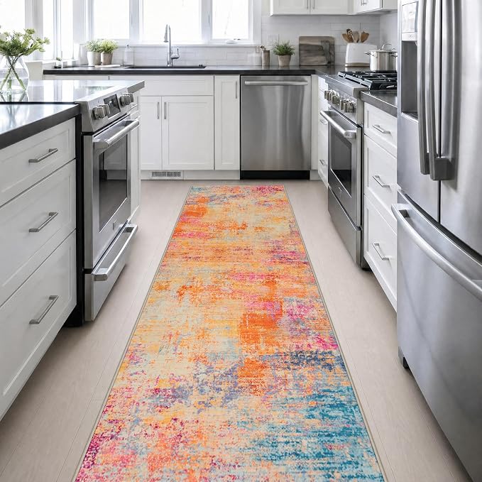 3x14 Washable Runner Rug：Modern Abstract Soft Carpet Galaxy Haze | For Hallway, Bedroom, Kitchen, Laundry, Bathroom,Door Mat,Modern Abstract,Machine washable,Non-Slip,Stain Resistant,Indoor