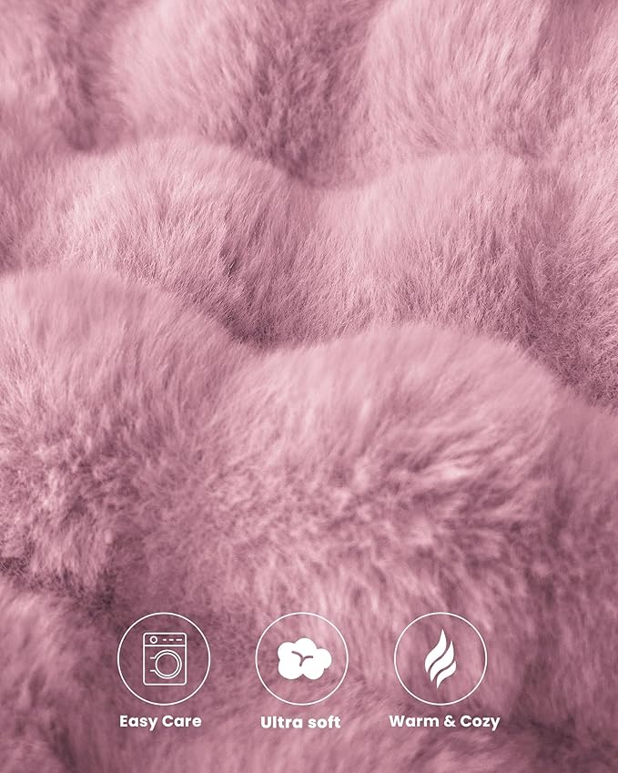 Ultra Soft Cozy Faux Fur Throw Blanket, Fuzzy Plush Thick Bubble Blanket, Oversize Luxury Fluffy Blanket for Couch, Bed, and Living Room, 60x80 Inches, Pink