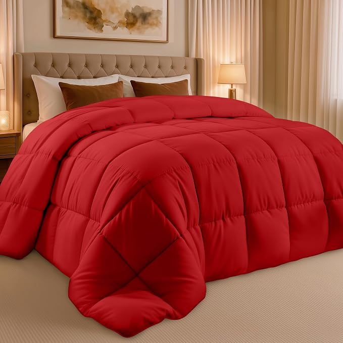 Utopia Bedding Twin Comforter, Duvet Insert, Red, 64 x 88 Inches | Soft and Fluffy Down Alternative Bed Comforter, All Season, Breathable, Corner Tabs, Box Stitched, Durable, Machine Washable