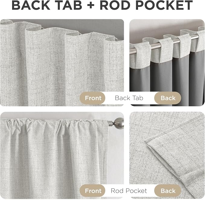 Joydeco Linen Blackout Curtains for Bedroom - 100% Light Blocking 1 Panels, White Drapes 70" W x 108" L, Thermal Insulated Room Darkening Curtains for Living Room, Rod Pocket & Back Tabs