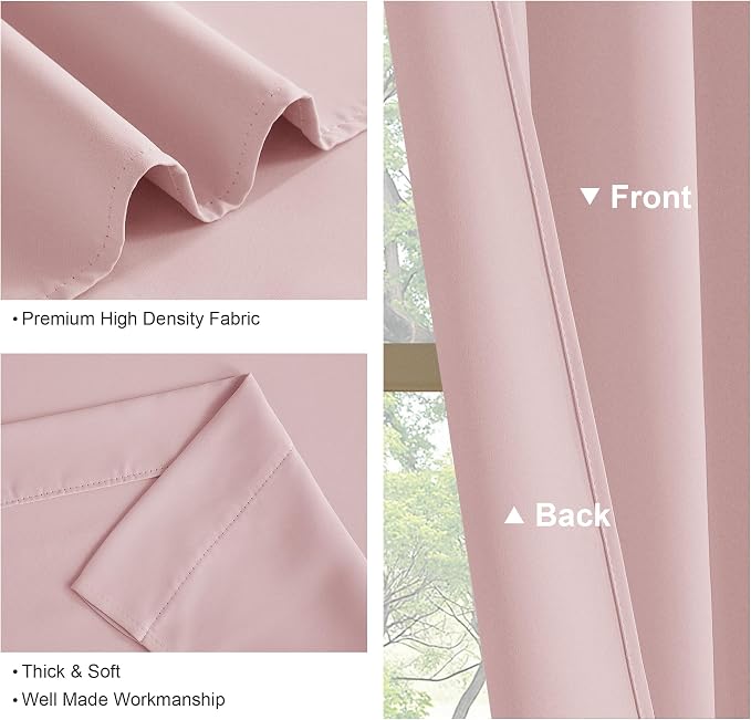 PONY DANCE Blush Pink Blackout Curtains 72 inch Length, Room Darkening Rod Pocket Lighting Blocking Window Drapes for Bedroom/Living Room(2 Panels Set, Peach Blush, 42 inches Wide)