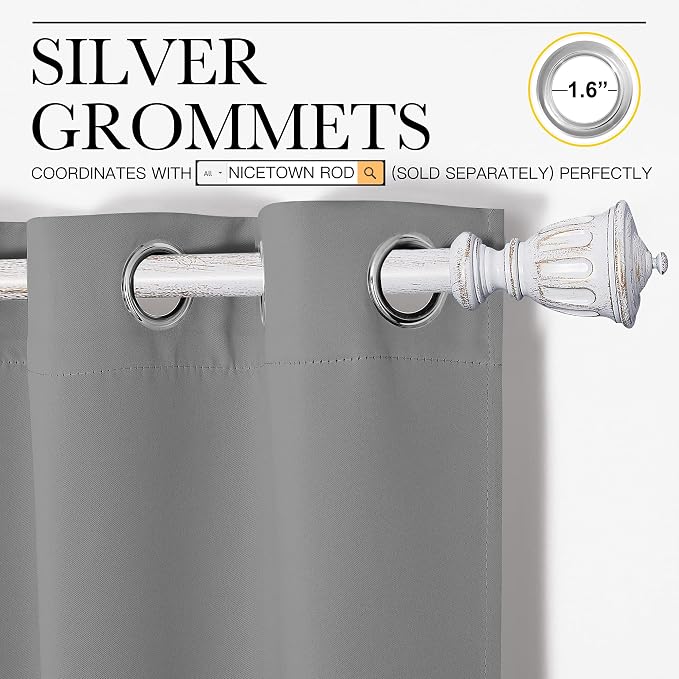 NICETOWN Thermal Insulated Curtains, 2 Panels, W42 x L90-inch, Silver Grey | Blackout Grommet Top Window Treatment Drapes for Hall
