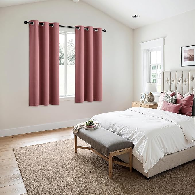 MIULEE Blackout Curtains for Bedroom 2 Panels 40 x 45 Inch Long Dusty Rose | Thermal Insulated, Living Room Darkening Grommet Drapes, Noise Reducing, Light Blocking Window Treatments