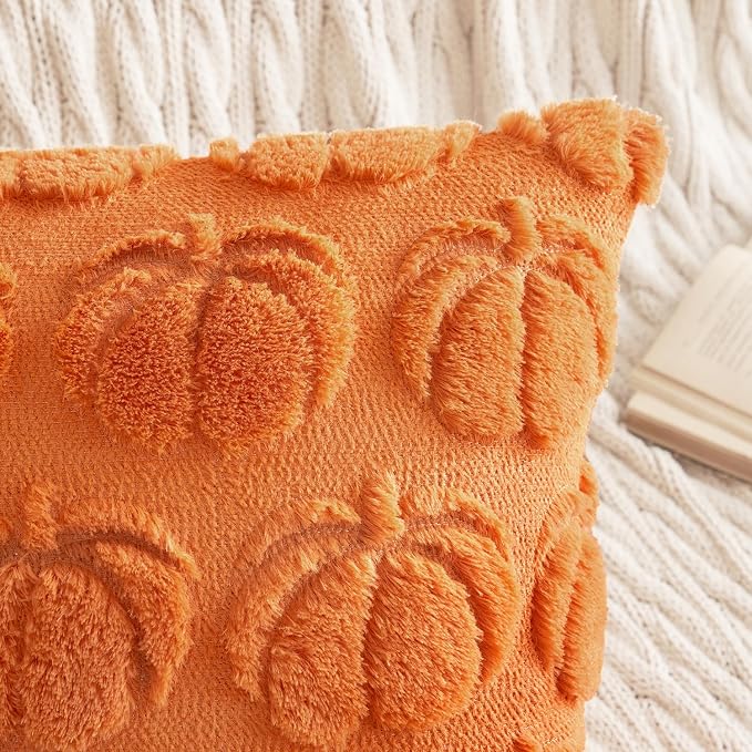 MIULEE Fall Pillow Covers Pumpkin Fall Decor Lumbar 12x20 Orange | Set of 2 Fall Decorations for Home, Plush Faux Fur Farmhouse Accent Pillowcases, Porch Sofa Couch Cushion Bed Livingroom