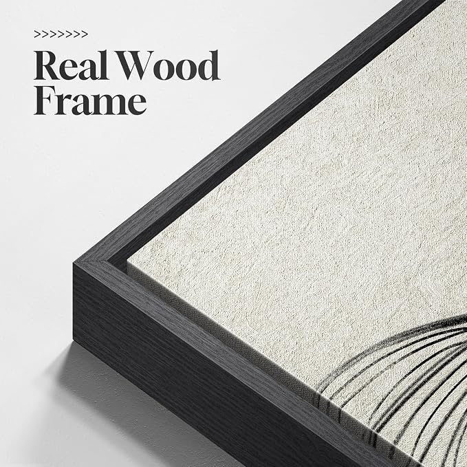 Framed Black and Beige Neutral Abstract Wall Art for Living Room, 3 Piece | Large Modern Canvas Prints Paintings, Minimalist Artwork for Walls, Lines Pictures for Office Hallway Wall Decor 24x36 Inch