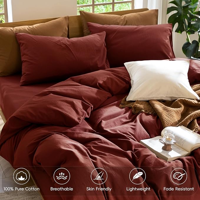 MooMee Duvet Cover Set 100% Washed Cotton Linen Like Oversized Queen | Relaxed Linen-like Texture. Soft, Breathable & Long-lasting Comfort. Lightweight. Hidden Zipper with 8 Interior Corner Ties