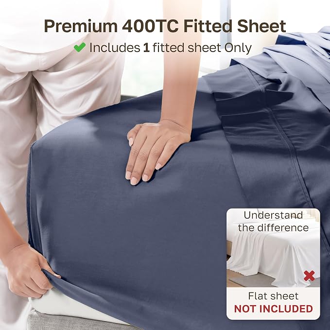 California Design Den 100% Cotton Sateen California King Fitted Sheet, Blue | 400 Thread Count Backed by Good Housekeeping Seal, 16" Deep Pocket, All-Around Elastic, No-Pop Fit, Durable, OEKO-TEX