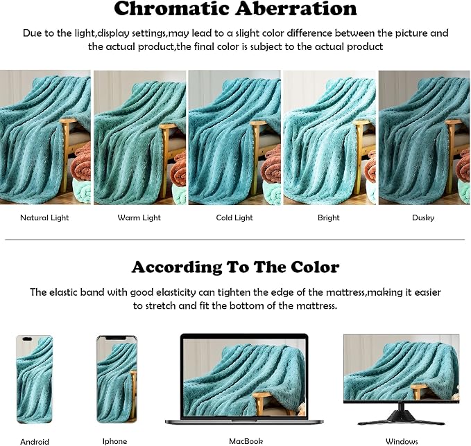 NEWCOSPLAY 3D Waffle Checkered Flannel Queen Blanket, Light Teal, 90"x90" | Super Soft Cute Lightweight Decorative Premium Silky Fleece Blanket for Couch Sofa Bed, Gift for Women Men, All Season Use