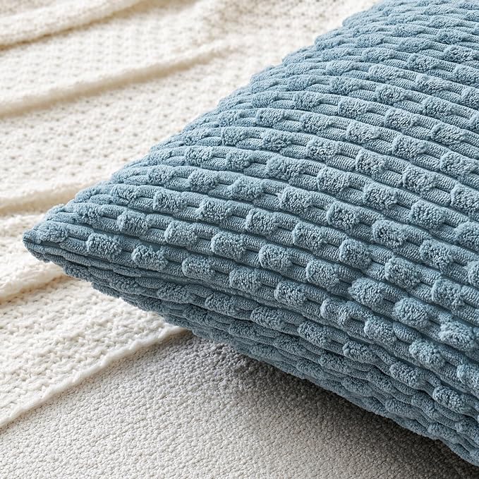 MIULEE Decorative Throw Pillow Covers 18x18 Blue Grey Textured Corduroy | Pack of 2 Striped Pillow Covers Modern Farmhouse Coastal Home Decor for Couch Bed Sofa Living Room