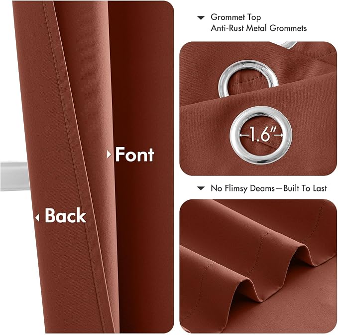 MIULEE Fall Blackout Curtains for Bedroom 2 Panels 40"x72" Long Terracotta | Thermal Insulated, Living Room Darkening Grommet Drapes, Noise Reducing, Light Blocking Window Treatments