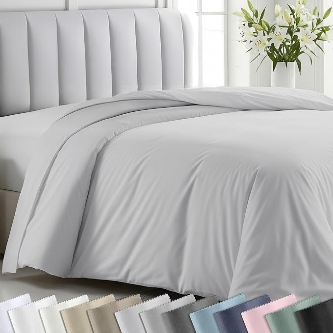 California Design Den 100% Cotton Sateen King Duvet Cover Pattern, Silver | Duvet Cover Only, Comforter Not Included, Backed by Good Housekeeping Seal, Button Closure & Corner Ties