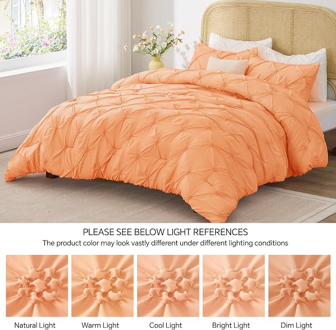 BEDELITE Queen Comforter Set Apricot,Lightweight & Soft Comforter | Pintuck Boho Bedding, Warm & Cute Bed Set for All Season,With 2 Pillowcases