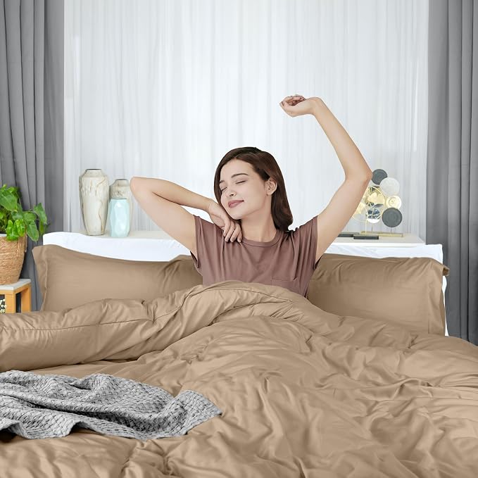 Duvet Cover Twin/Twin XL, 3 PC Cotton Like Polyester, Zipper Closure, Sand | Extra Soft and Breathable, Wrinkle & Fade Resistant, Includes Duvet Cover and 1 Pillow Sham, Comforter Not Included, OekoTex