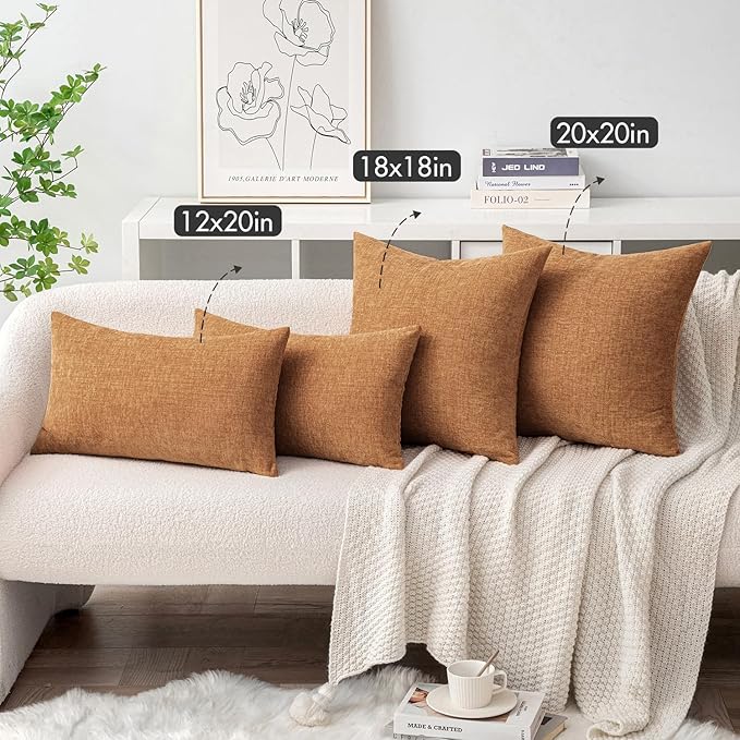 MIULEE Soft Chenille Euro Throw Pillow Covers Brown 24x24 Inch Pack of 2 | Modern Home Decor, Classic Decorative Pillows, Solid Dyed Cases, Boho Couch Cushion Covers for Sofa Bed Living Room