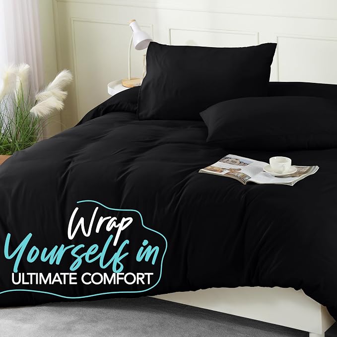 Utopia Bedding Duvet Cover Set with Pillowcases - 3 Pieces Bedding Duvet Cover with Zipper Closure - 1 Duvet Cover with 2 Pillowcases - Soft Brushed Microfiber (Queen, Black)