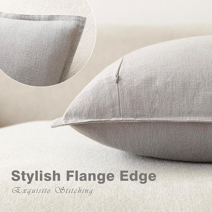 Foindtower Linen Solid Decorative Throw Pillow Covers 20x20 Inch Light Gray | Pack of 2 Boho Farmhouse Pillowcase,Accent Neutral Cushion Covers,Morden Home Decor for Chair Couch Sofa Bedroom Living Room