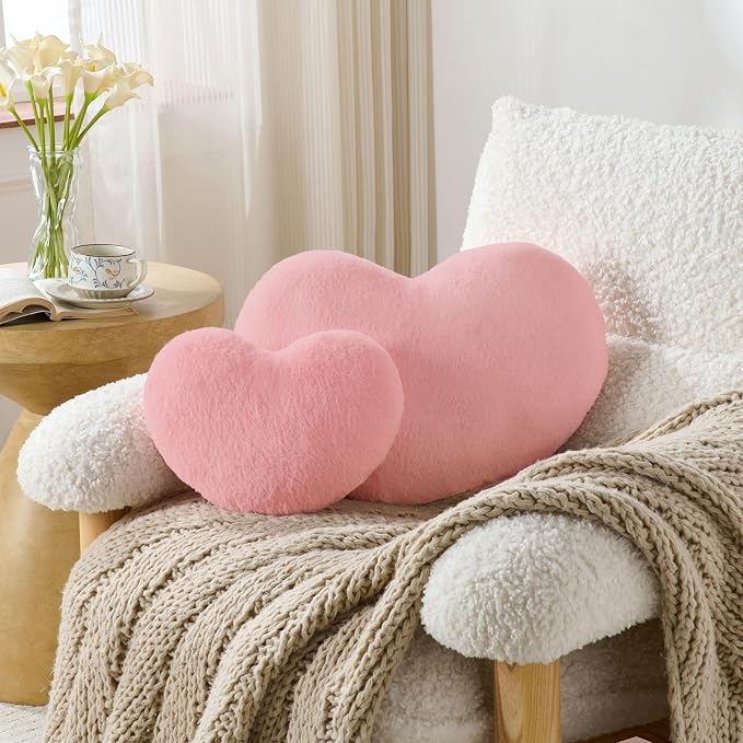 2PCS Throw Pillows Heart Pillow Home Decor Decorative Couch Pillows Bed Pillows Outdoor Pillows Valentine Gifts,Pink 13"*19"