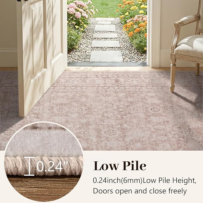 5x7 Ft Area Rugs for Living Room, Soft Non-Slip Machine Washable Rug, Vintage Stain Resistant Carpets for Bedroom Nursery Dining Room Home Decor (Grey Pink)