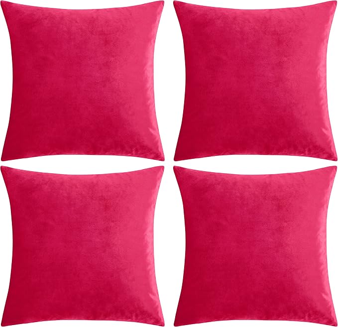 GIGIZAZA Decorative Throw Pillow Covers 20 x 20, Red Sofa Pillow Covers Velvet, Set of 4 Decor Square Cushion Covers