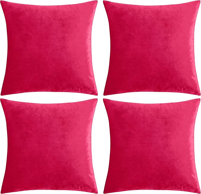 GIGIZAZA Decorative Throw Pillow Covers 16 x 16, Red Soft Pillow Covers Velvet,Set of 4 Decor Square Cushion Covers