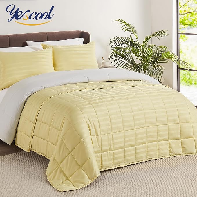 Weighted Blanket for Adults (25 lbs, 60" x 80", Mustard yellow Stripes) Heavy Blanket for Sleeping Perfect for 240-260 lbs, Queen Size Breathable Blanket with Premium Glass Bead, Machine Washable