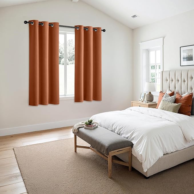 MIULEE Fall Blackout Curtains for Bedroom 2 Panels 40 x 54 Inch Long Rust | Thermal Insulated, Living Room Darkening Grommet Drapes, Noise Reducing, Light Blocking Window Treatments