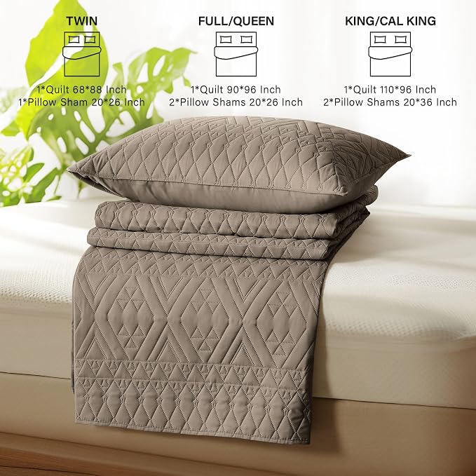 akkialla Twin Size Quilt Bedding Set,Mocha Brown Lightweight Microfiber Soft Bedspreads,Modern Style Geoetric Pattern Coverlet Set for All Seasons,2 Piece(1 Quilt,1Pillow Sham)