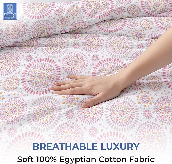 1 Pc Twin Size Duvet Cover Only -100% Egyptian Cotton 600 Thread Count Ultra Soft Premium Durable Comforter Cover Zipper Closure & Corner Ties (Mandala, Twin/Twin XL 68" X 90")
