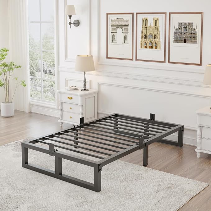 Yitong Angel 10 inch Twin XL Bed Frame Low Profile Metal Platform Frames with Mattress Slide Stopper,Heavy Steel Slats Support,No Box Spring Needed,Noise Free,Non-Slip,Easy Assembly