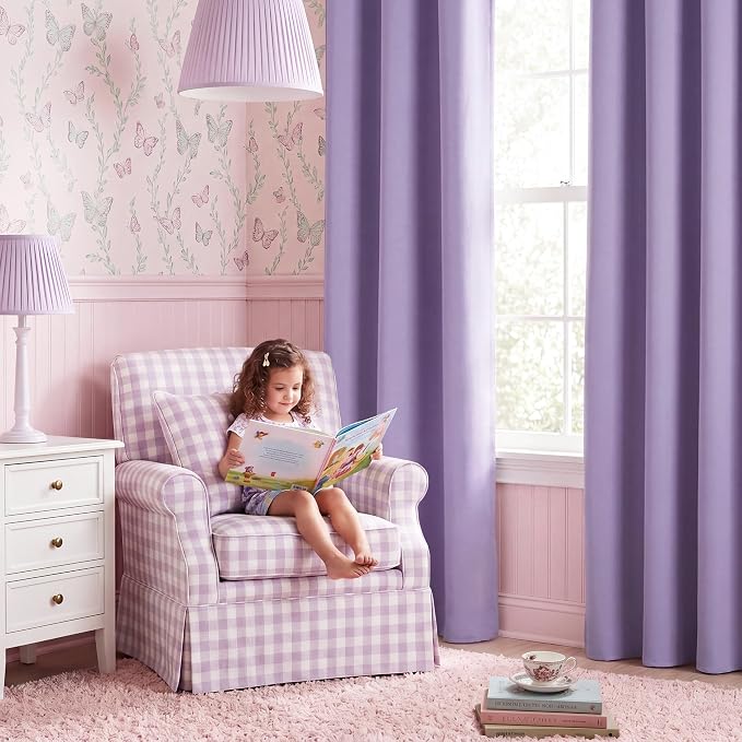 NICETOWN Lavender Purple Room Darkening Curtains 63 Inches Long 2 Panels for Girls Room, Bedroom, Nursery Thermal Insulated Blackout Drapes Solid Grommet Noise Reducing Window Curtains, W40