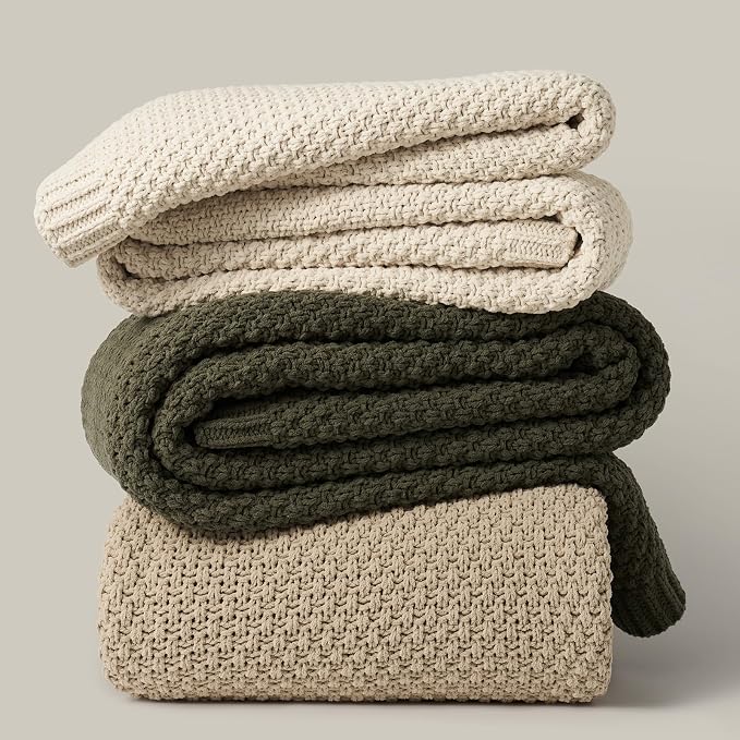 EVERGRACEHOME Chunky Chenille Knit Throw Blanket, 108x92, Sand Dune | Sculpted Moss Stitch, Chic Modern Farmhouse, All-Season Warmth, OEKO-TEX® Certified, Oversized King for Couch, Bed, Sofa