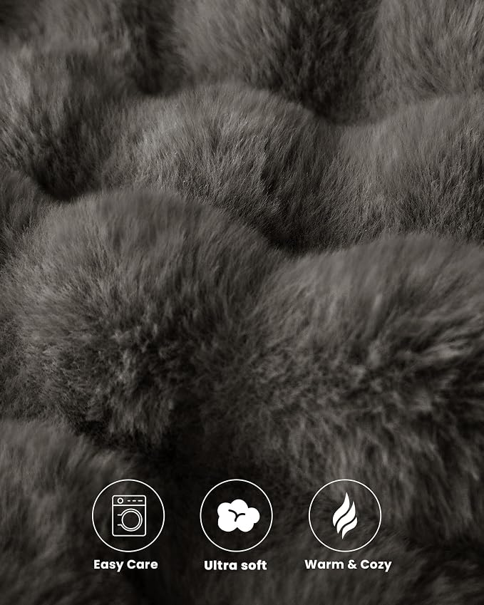 Ultra Soft Cozy Faux Fur Throw Blanket-Fuzzy Plush Thick Bubble Blanket, Fluffy Blanket for Couch, Sofa, Bedroom, and Living Room, 50x60 Inches, Dark Grey Taupe