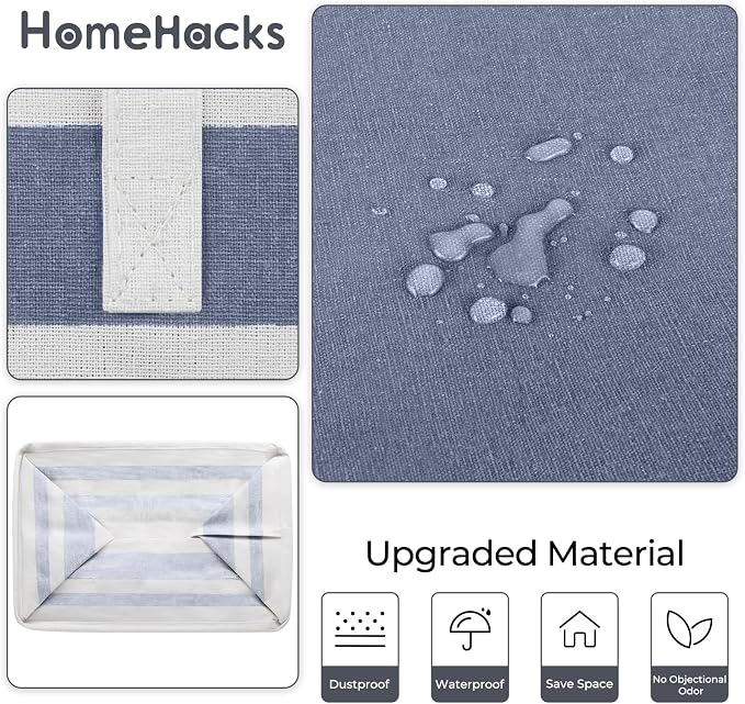 HomeHacks 2 Pack Laundry Baskets, Laundry Hampers Bags (Grey+Blue 88L) | Waterproof, Freestanding, Collapsible Clothes Hamper with Reinforced Handles in Laundry Room, Dorm, Bathroom, Bedroom