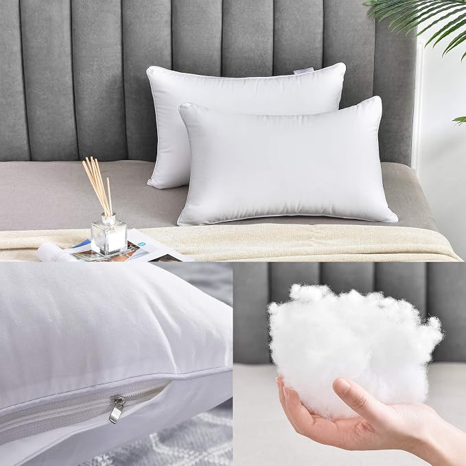 Oubonun 16 x 24 Pillow Inserts (Set of 2) - Lumbar Pillow with 100% Cotton Cover - Rectangle Square Interior Sofa Pillow Inserts - Decorative Pillow Insert Pair - White Couch Pillow